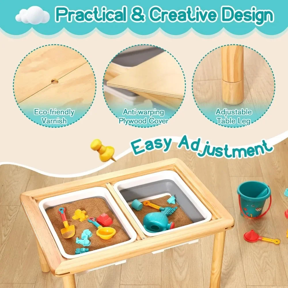 Adjustable Wooden Sensory Table with 2 Bins