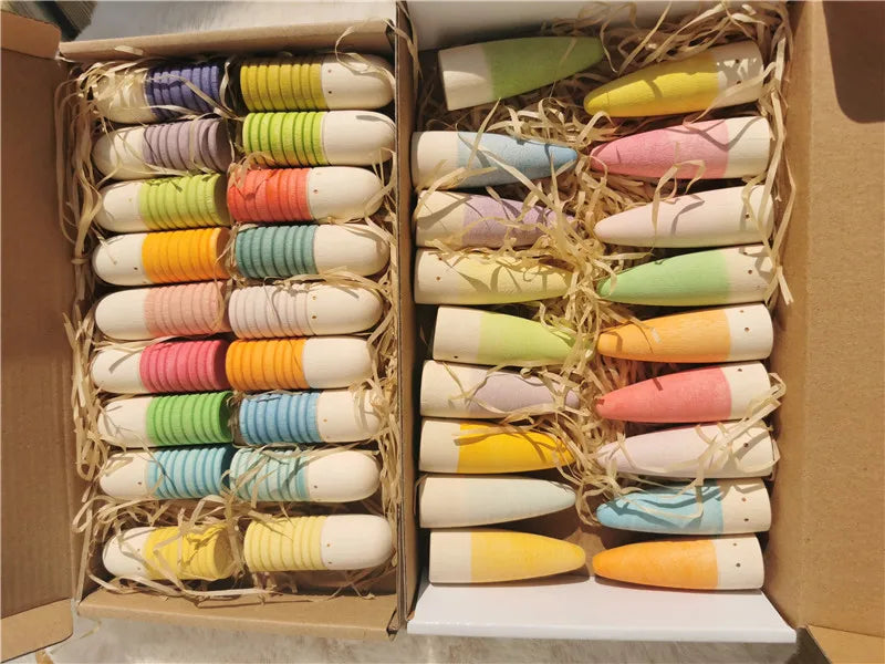 Kids Wooden Montessori Loose Parts for Open-ended Play - Sticks, Peg Dolls, Cubes