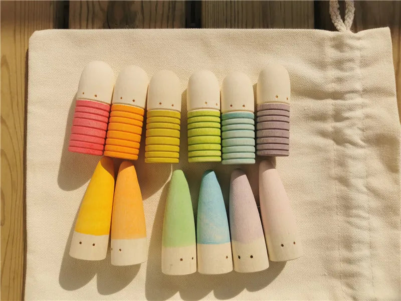 Kids Wooden Montessori Loose Parts for Open-ended Play - Sticks, Peg Dolls, Cubes