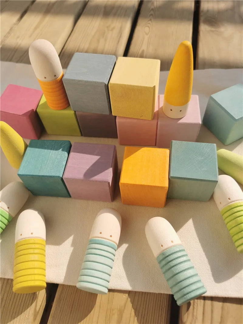 Kids Wooden Montessori Loose Parts for Open-ended Play - Sticks, Peg Dolls, Cubes