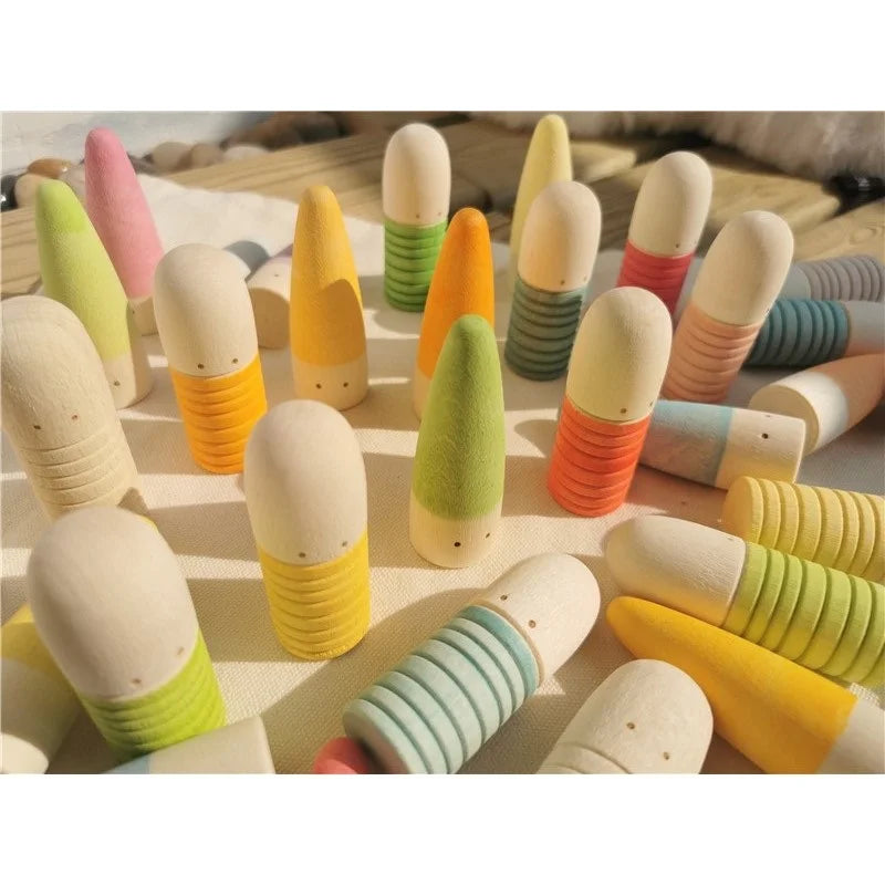 Kids Wooden Montessori Loose Parts for Open-ended Play - Sticks, Peg Dolls, Cubes