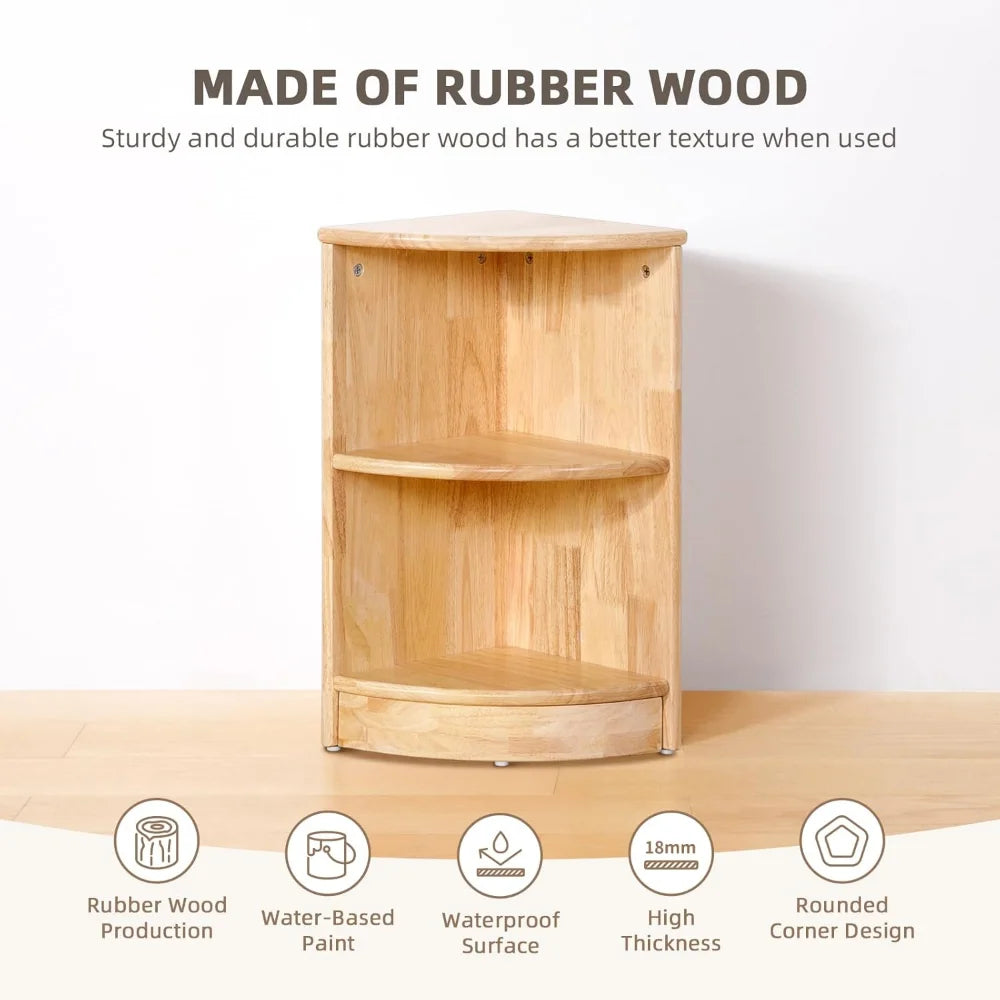 Rubber Wood 2-Tier Toy Organiser & Storage Cabinet, Corner Cabinet