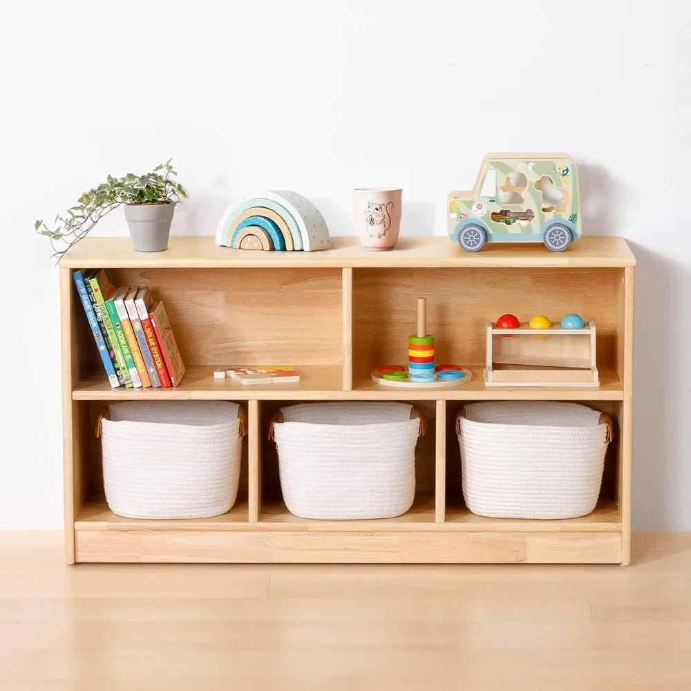 Rubber Wood 2-Tier Toy Organiser & Storage Cabinet, 110 cm