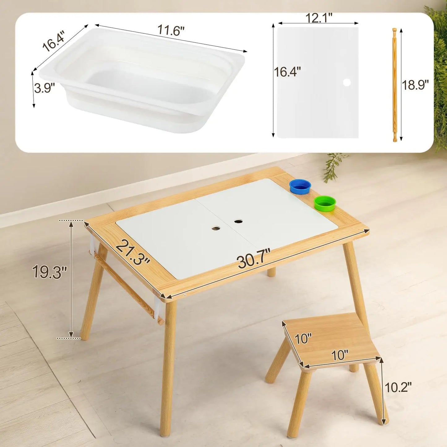 Multifunctional Wooden Sensory Table for Kids with Stool & Storage Bins