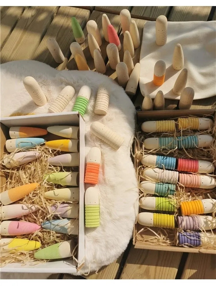 Kids Wooden Montessori Loose Parts for Open-ended Play - Sticks, Peg Dolls, Cubes