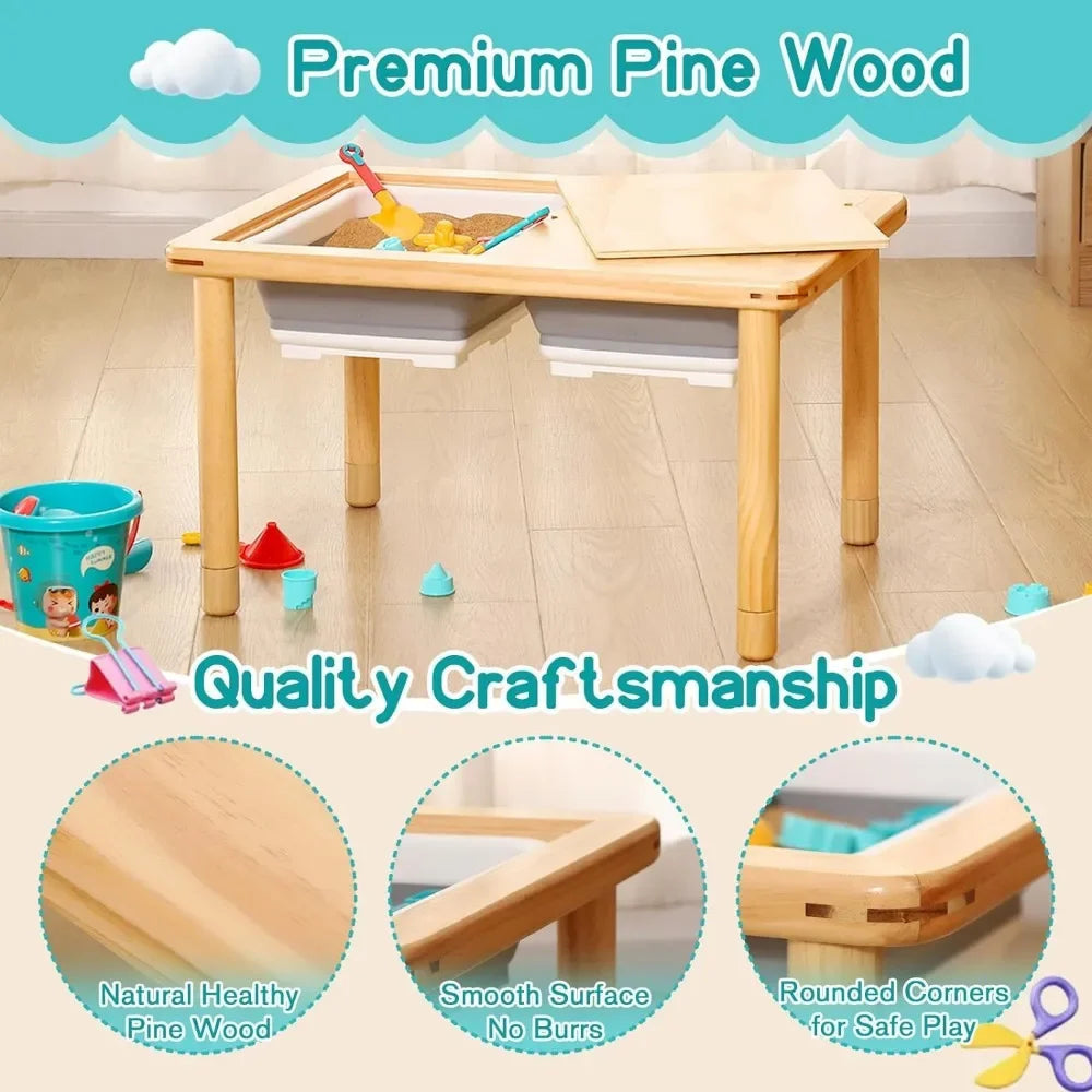 Adjustable Wooden Sensory Table with 2 Bins