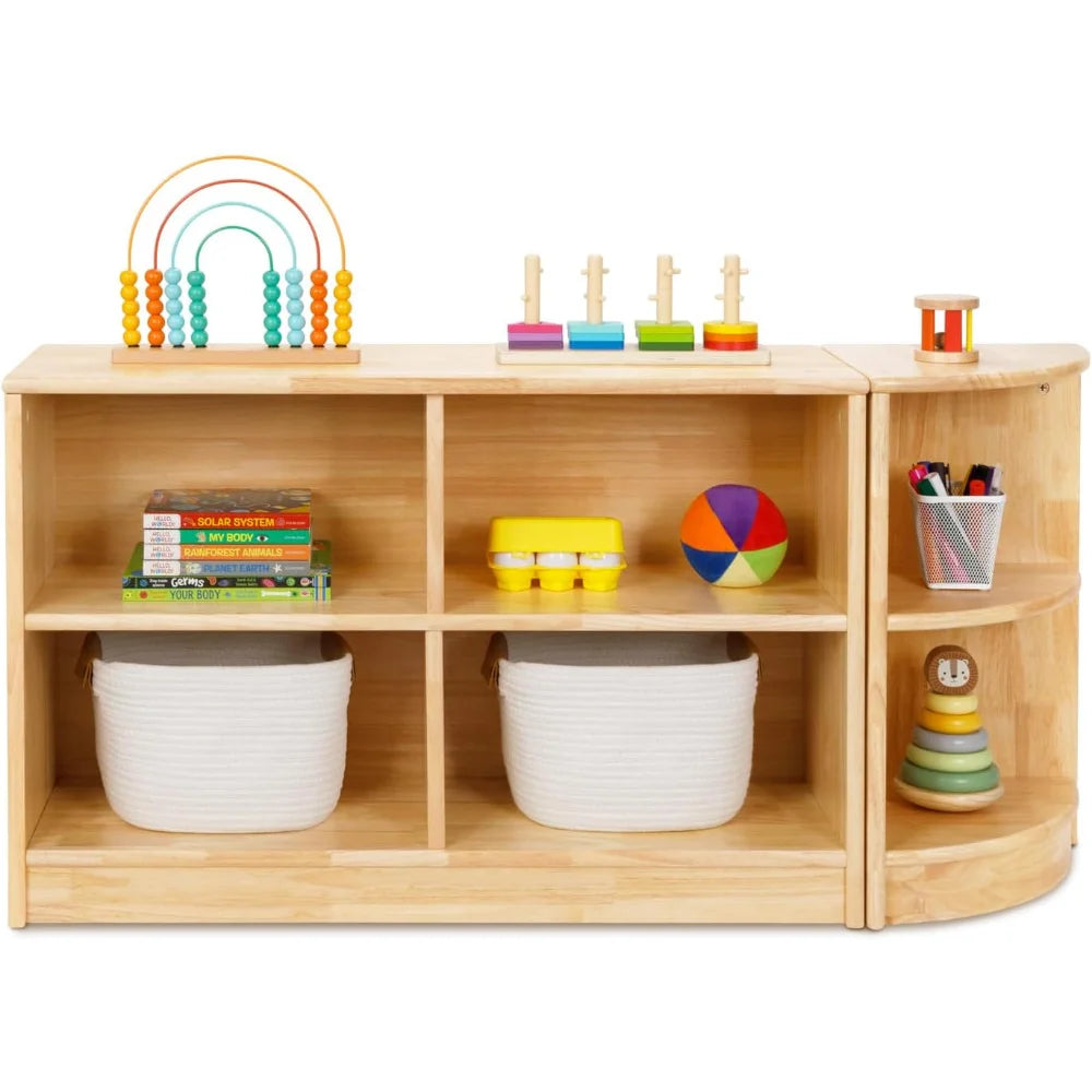 Rubber Wood 2-Tier Toy Organiser & Storage Cabinet, Corner Cabinet