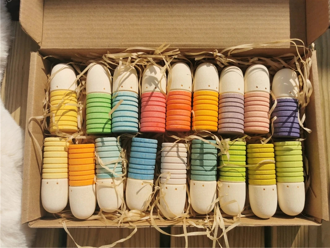 Kids Wooden Montessori Loose Parts for Open-ended Play - Sticks, Peg Dolls, Cubes