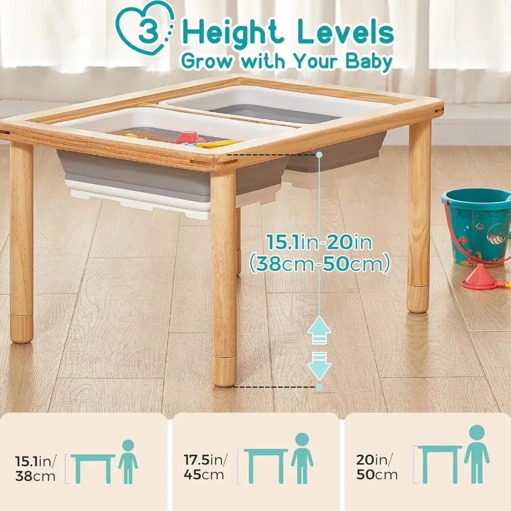 Adjustable Wooden Sensory Table with 2 Bins