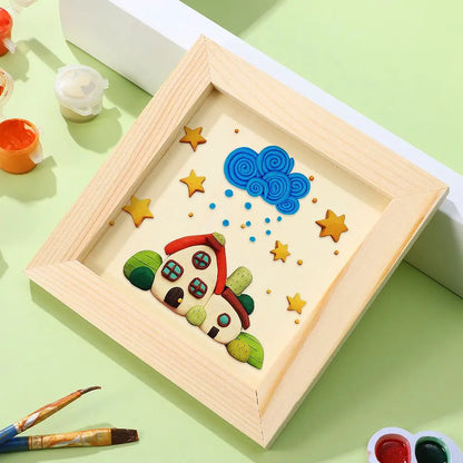 Set of 5 DIY Clay Photo Frames – Blank Wooden Square Frames for Kids' Crafts