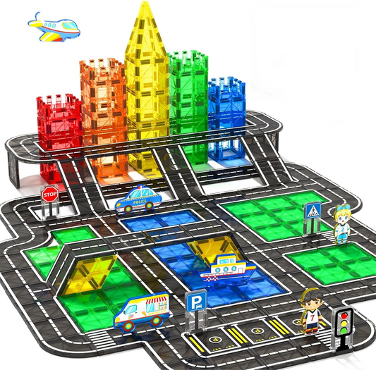 Magnetic Building Blocks Sets, 7.5cm - 104-pcs City Set