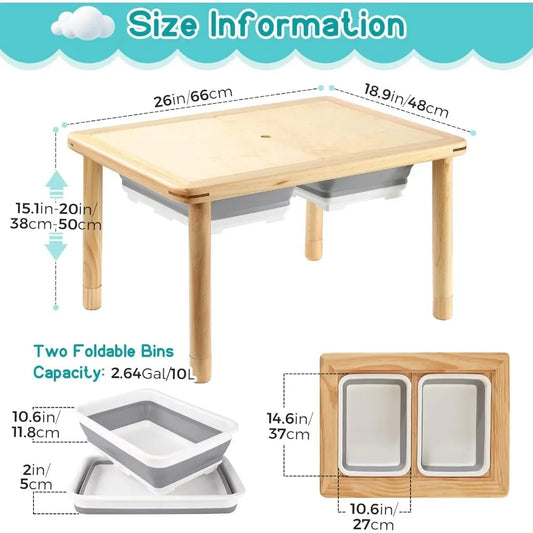 Adjustable Wooden Sensory Table with 2 Bins