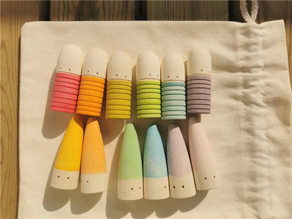 Kids Wooden Montessori Loose Parts for Open-ended Play - Sticks, Peg Dolls, Cubes
