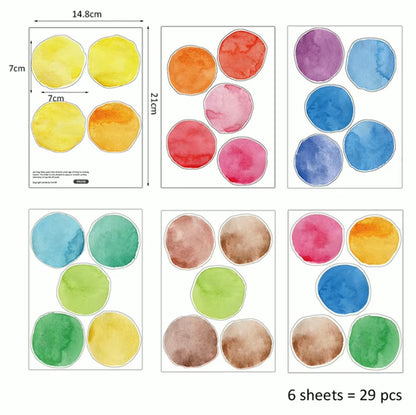 Watercolour Polka Dots, 6.5cm each, 29 pcs