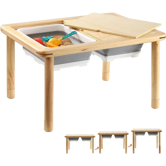 Adjustable Wooden Sensory Table with 2 Bins