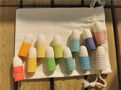 Kids Wooden Montessori Loose Parts for Open-ended Play - Sticks, Peg Dolls, Cubes