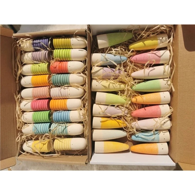 Kids Wooden Montessori Loose Parts for Open-ended Play - Sticks, Peg Dolls, Cubes